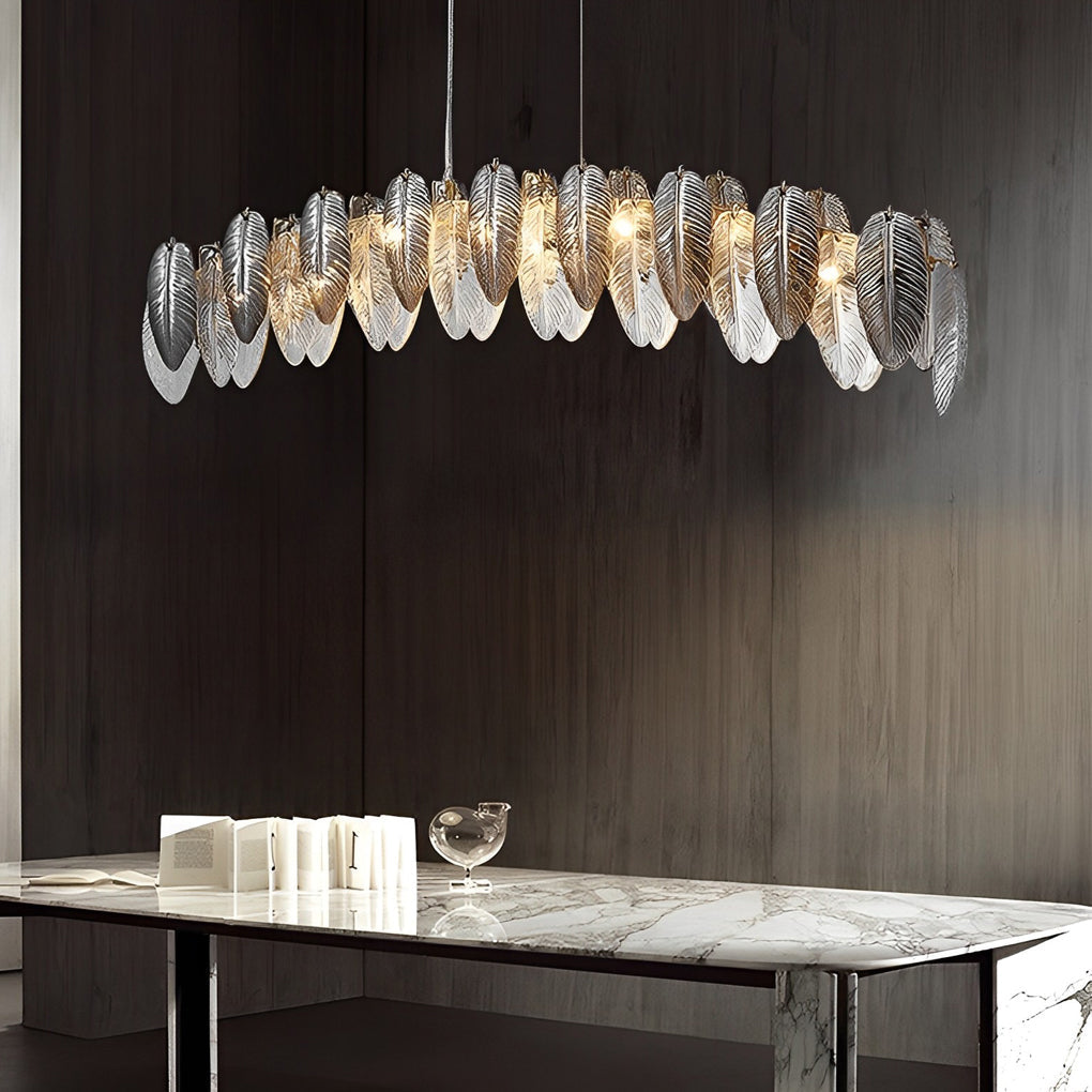 Modern Glass Feather Chandelier with 3 Step Dimming for Luxury Living and Dining Rooms