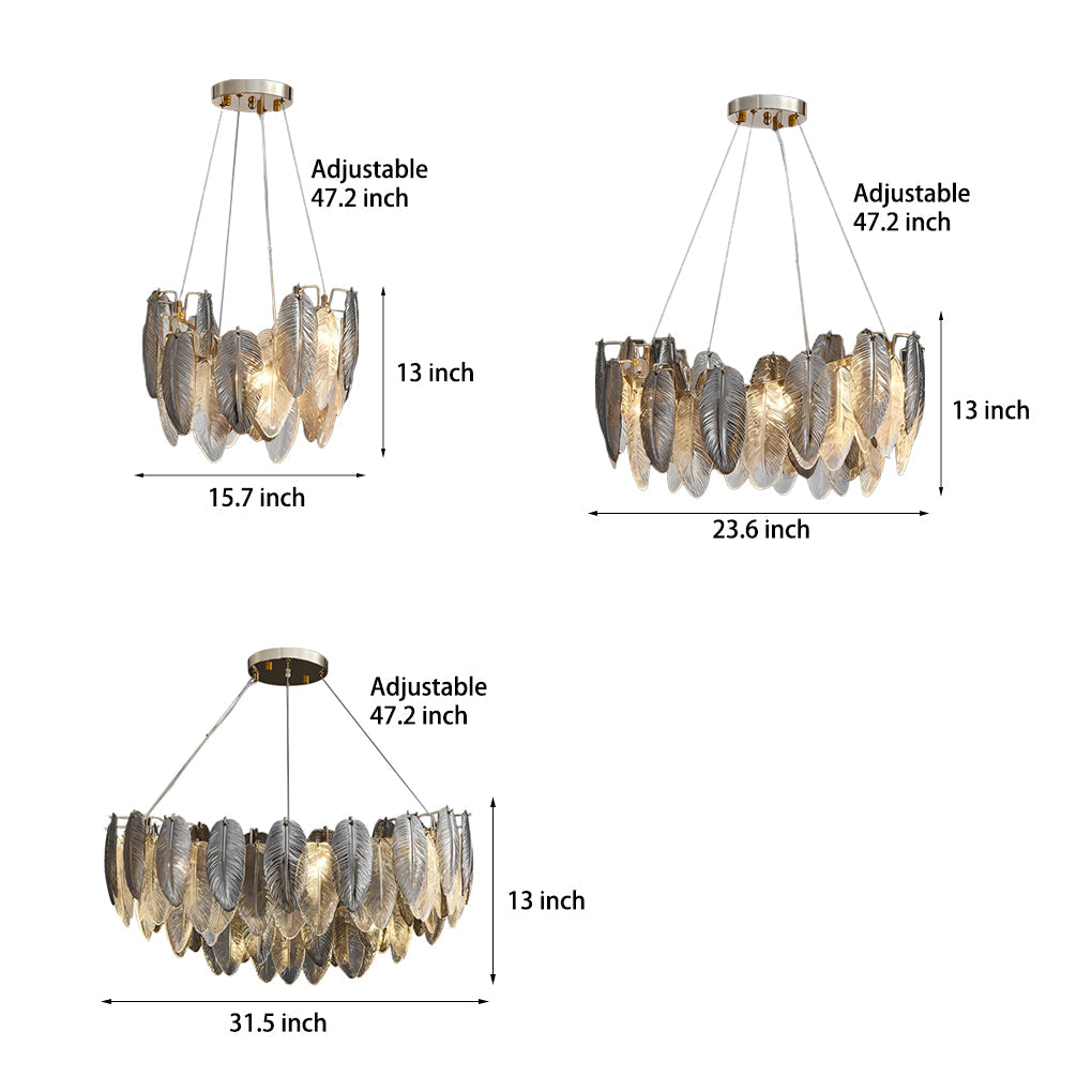 Modern Glass Feather Chandelier with 3 Step Dimming for Luxury Living and Dining Rooms