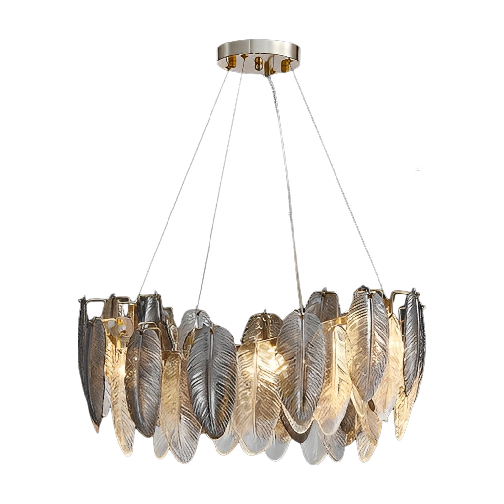 Modern Glass Feather Chandelier with 3 Step Dimming for Luxury Living and Dining Rooms