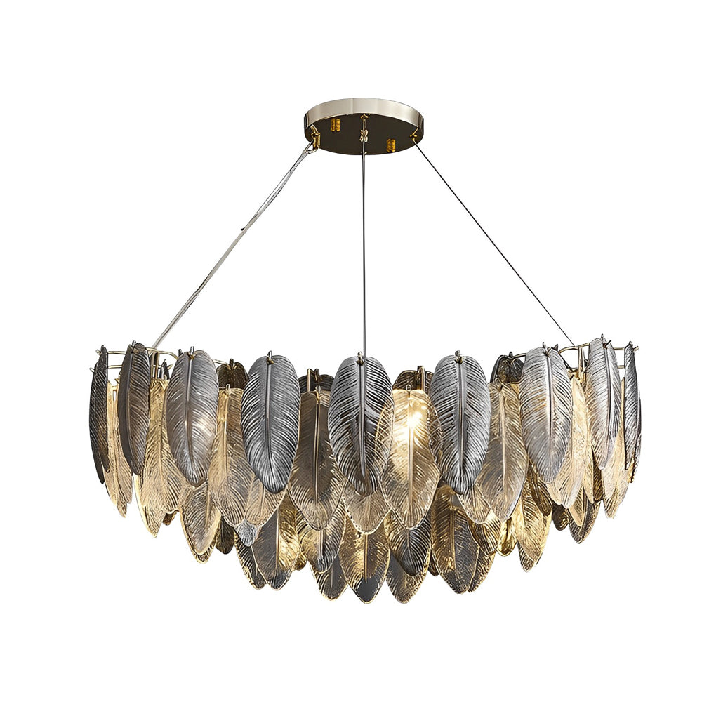 Modern Glass Feather Chandelier with 3 Step Dimming for Luxury Living and Dining Rooms