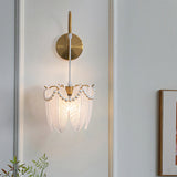 Modern Glass Feather Wall Light Copper Finish 3 Step Dimming Sconce for Bedroom Living Room