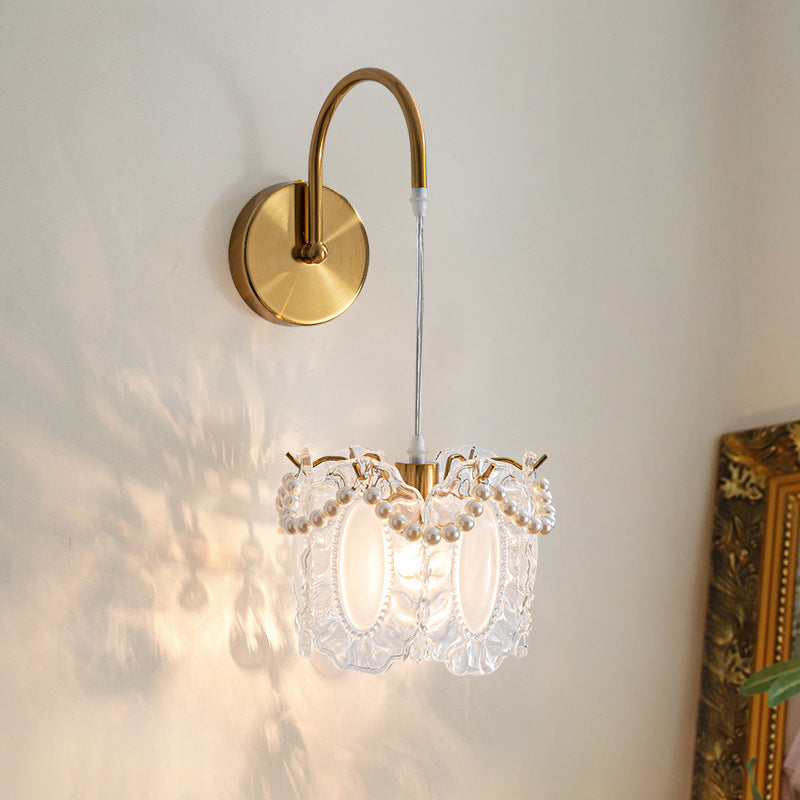Modern Glass Feather Wall Light Copper Finish 3 Step Dimming Sconce for Bedroom Living Room