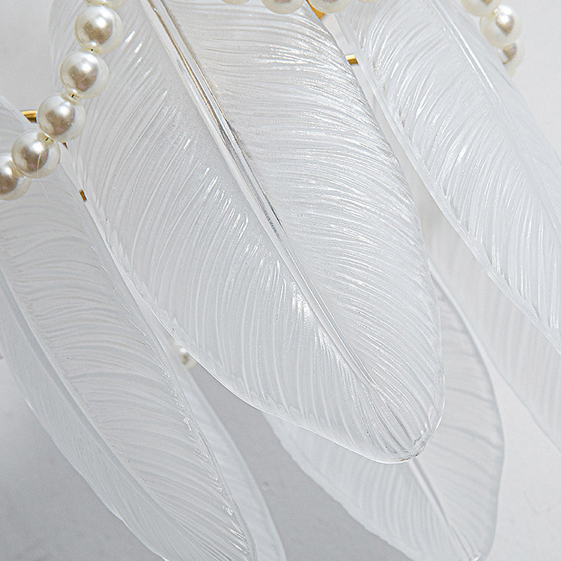 Modern Glass Feather Wall Light Copper Finish 3 Step Dimming Sconce for Bedroom Living Room
