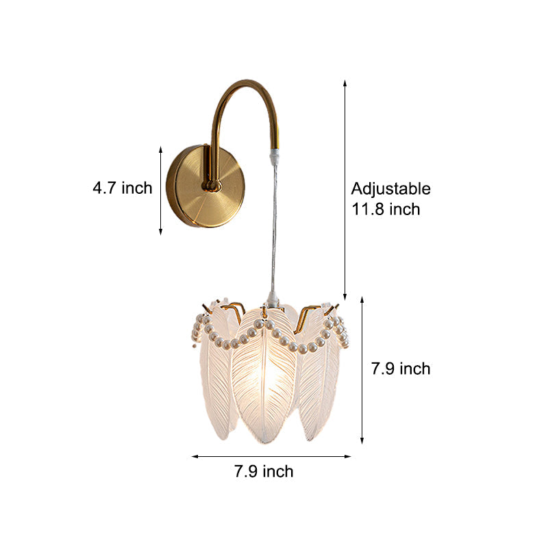 Modern Glass Feather Wall Light Copper Finish 3 Step Dimming Sconce for Bedroom Living Room