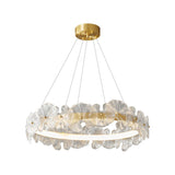 Modern Glass Flower Petal Halo Chandelier Brass LED Pendant Ceiling Light