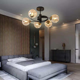 Modern Glass Globe Bubble Chandelier 5 Light Nordic Metal Pendant Ceiling Lamp for Bedroom