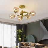 Modern Glass Globe Bubble Chandelier 5 Light Nordic Metal Pendant Ceiling Lamp for Bedroom