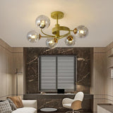 Modern Glass Globe Bubble Chandelier 5 Light Nordic Metal Pendant Ceiling Lamp for Bedroom