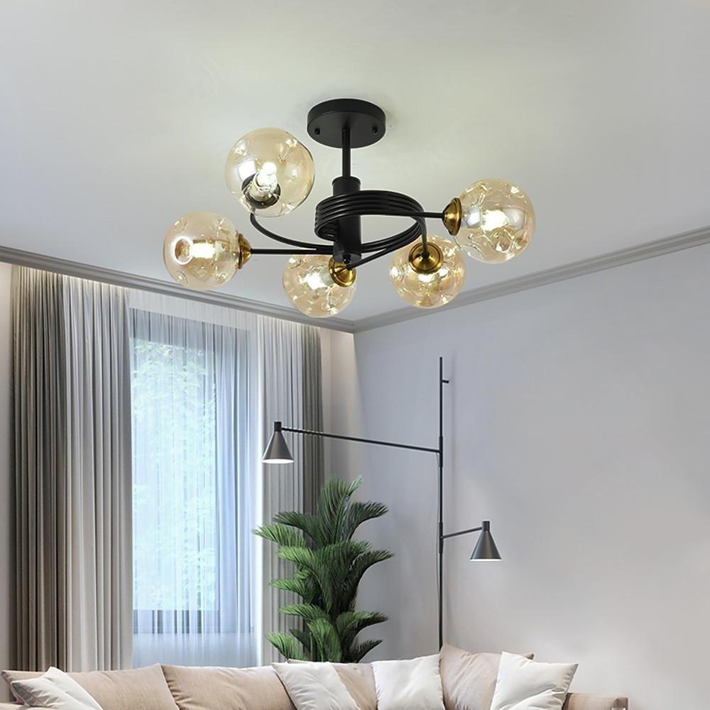 Modern Glass Globe Bubble Chandelier 5 Light Nordic Metal Pendant Ceiling Lamp for Bedroom