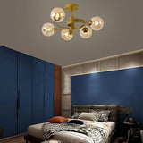 Modern Glass Globe Bubble Chandelier 5 Light Nordic Metal Pendant Ceiling Lamp for Bedroom