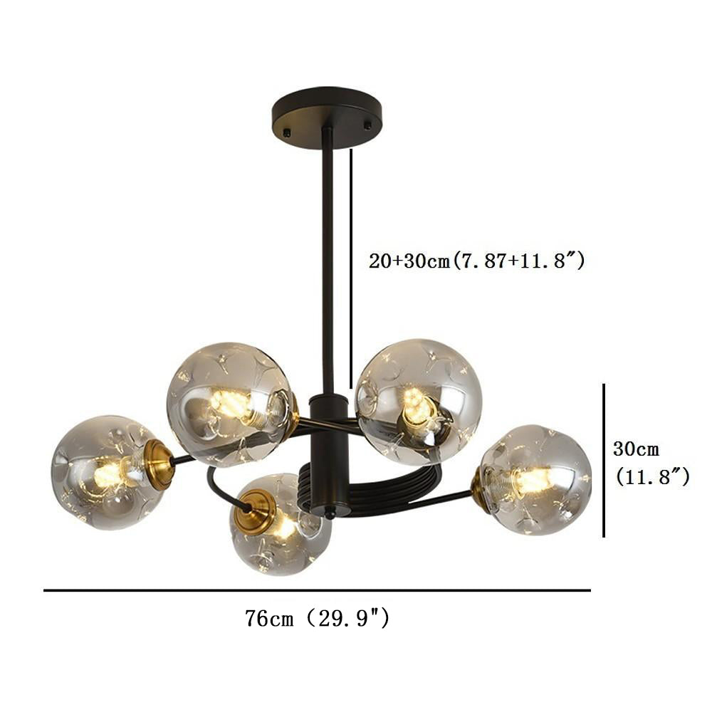 Modern Glass Globe Bubble Chandelier 5 Light Nordic Metal Pendant Ceiling Lamp for Bedroom