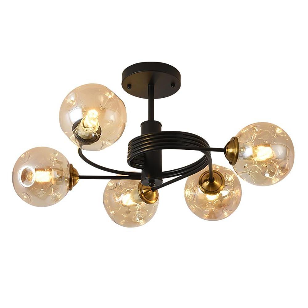 Modern Glass Globe Bubble Chandelier 5 Light Nordic Metal Pendant Ceiling Lamp for Bedroom