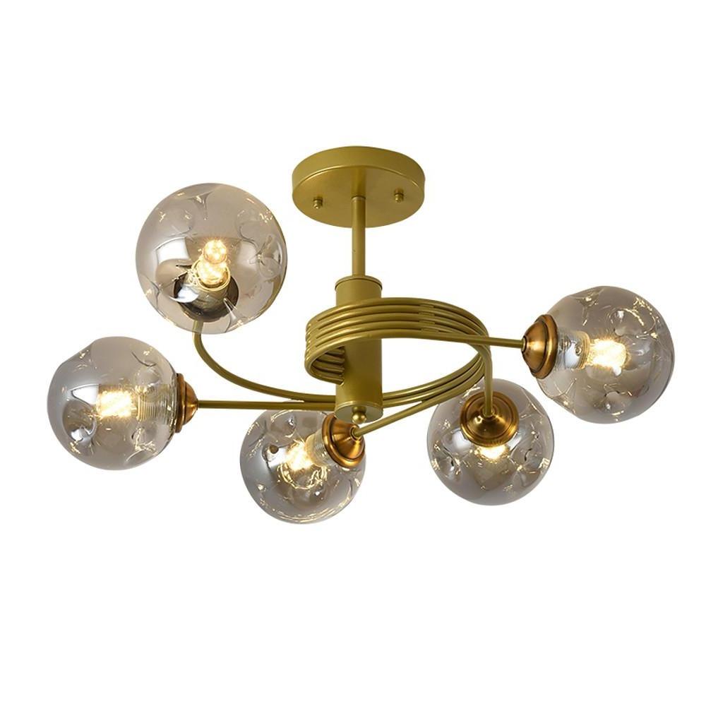 Modern Glass Globe Bubble Chandelier 5 Light Nordic Metal Pendant Ceiling Lamp for Bedroom