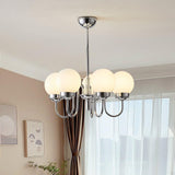 Modern Glass Globe Crown Chandelier with Elegant Chrome Curved Arms