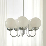 Modern Glass Globe Crown Chandelier with Elegant Chrome Curved Arms