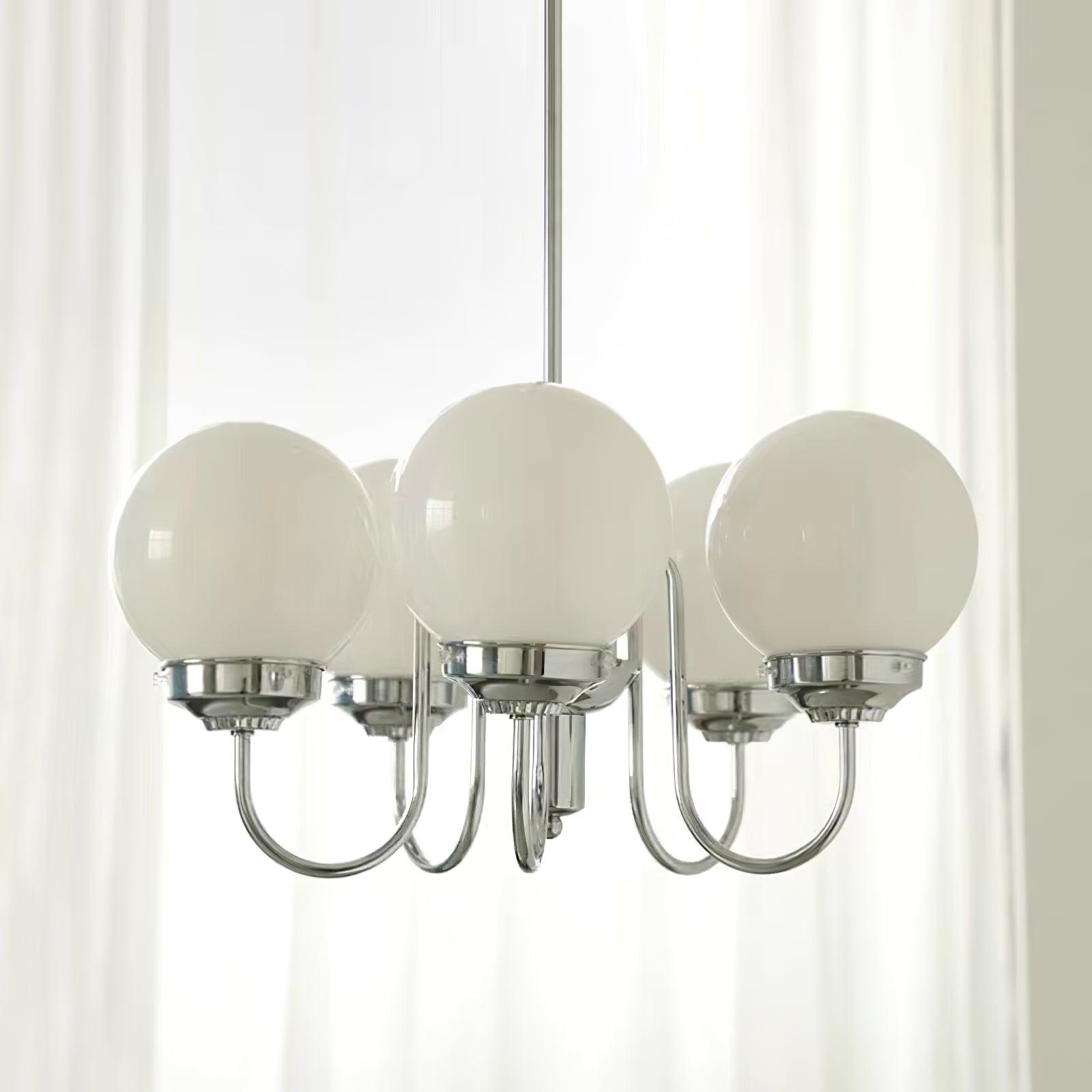 Modern Glass Globe Crown Chandelier with Elegant Chrome Curved Arms