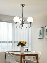 Modern Glass Globe Crown Chandelier with Elegant Chrome Curved Arms
