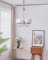 Modern Glass Globe Crown Chandelier with Elegant Chrome Curved Arms