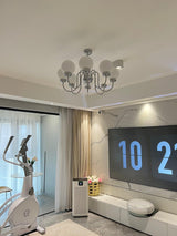 Modern Glass Globe Crown Chandelier with Elegant Chrome Curved Arms