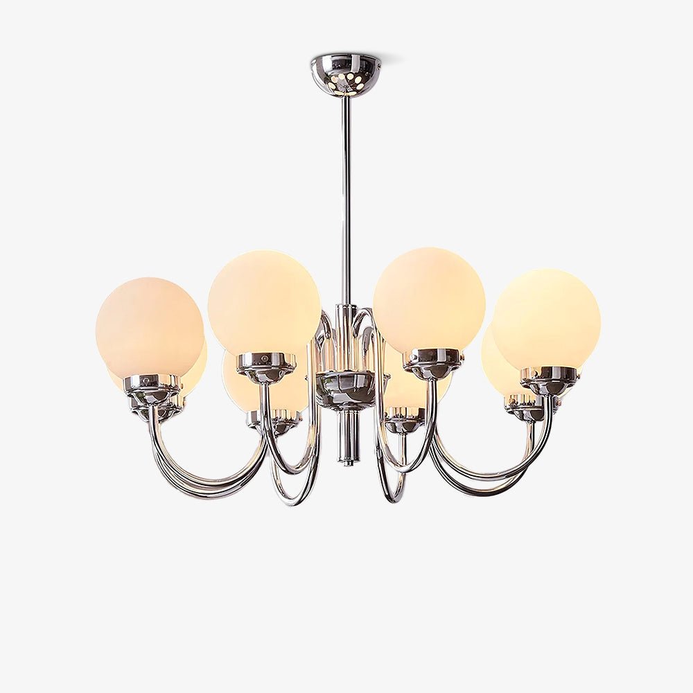 Modern Glass Globe Crown Chandelier with Elegant Chrome Curved Arms