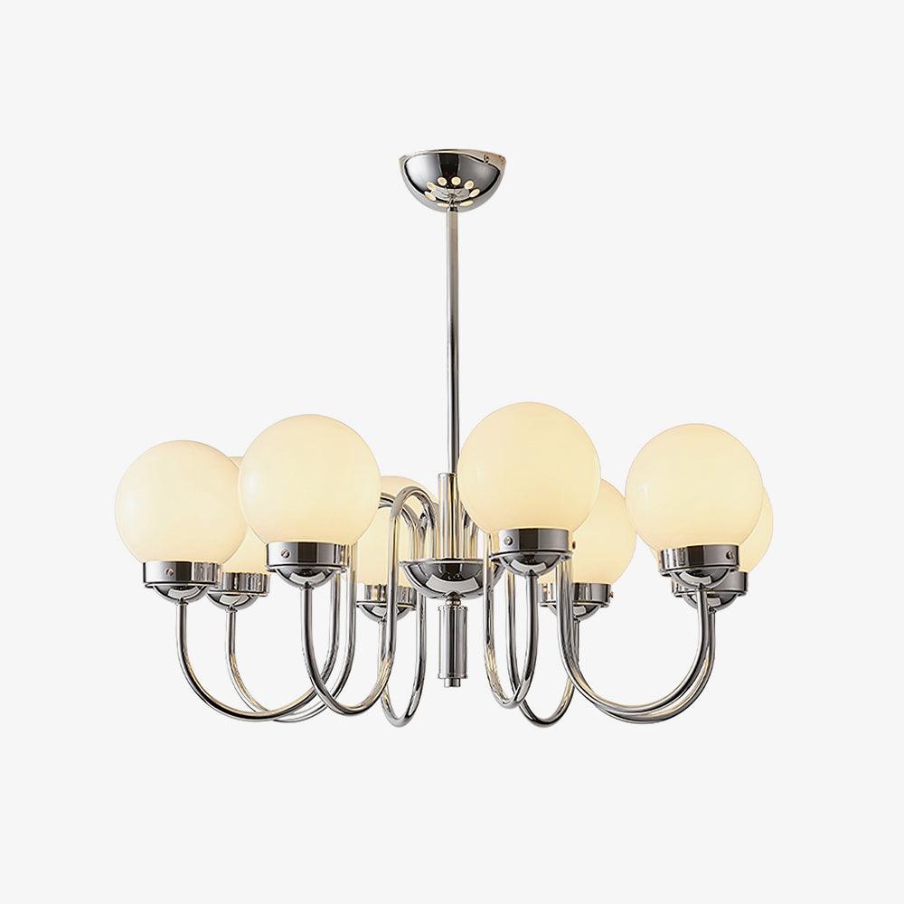 Modern Glass Globe Crown Chandelier with Elegant Chrome Curved Arms