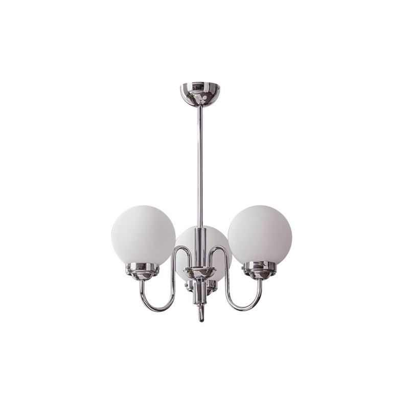 Modern Glass Globe Crown Chandelier with Elegant Chrome Curved Arms