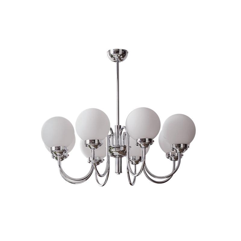 Modern Glass Globe Crown Chandelier with Elegant Chrome Curved Arms