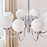 Modern Glass Globe Crown Chandelier with Elegant Chrome Curved Arms