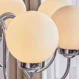 Modern Glass Globe Crown Chandelier with Elegant Chrome Curved Arms