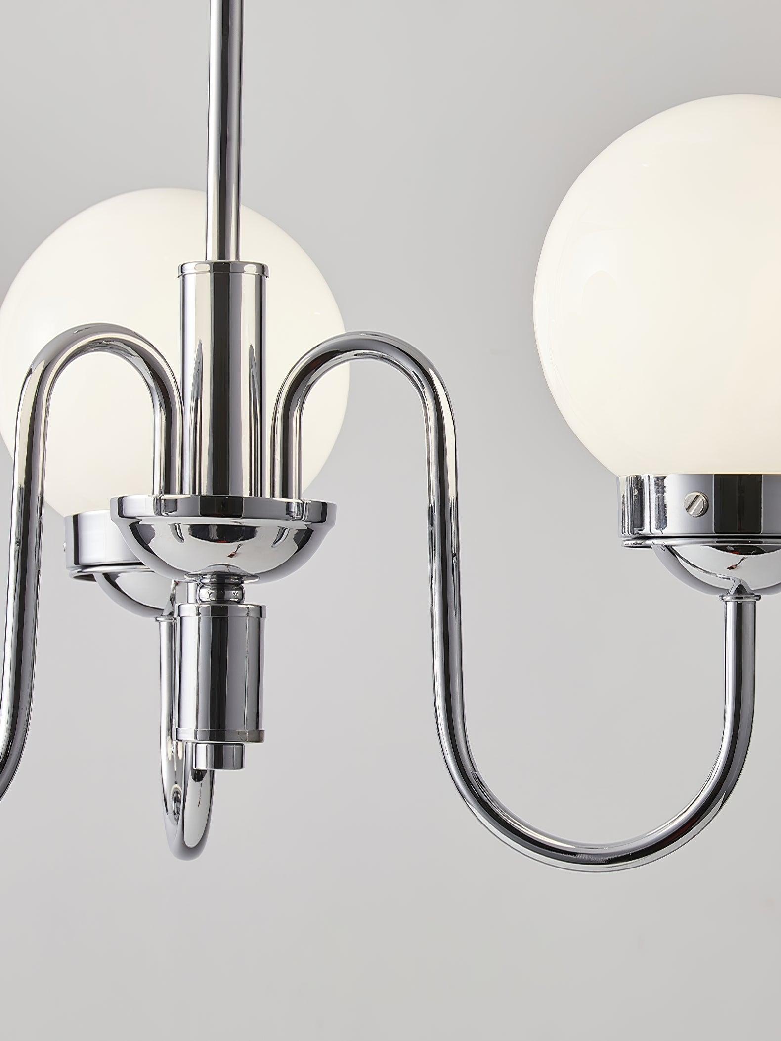 Modern Glass Globe Crown Chandelier with Elegant Chrome Curved Arms