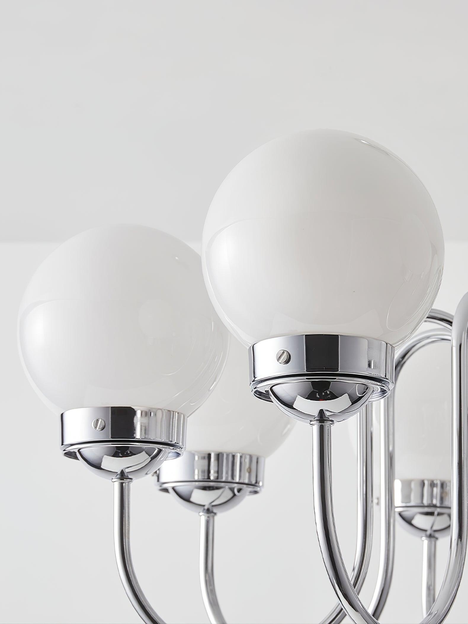 Modern Glass Globe Crown Chandelier with Elegant Chrome Curved Arms