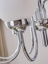 Modern Glass Globe Crown Chandelier with Elegant Chrome Curved Arms
