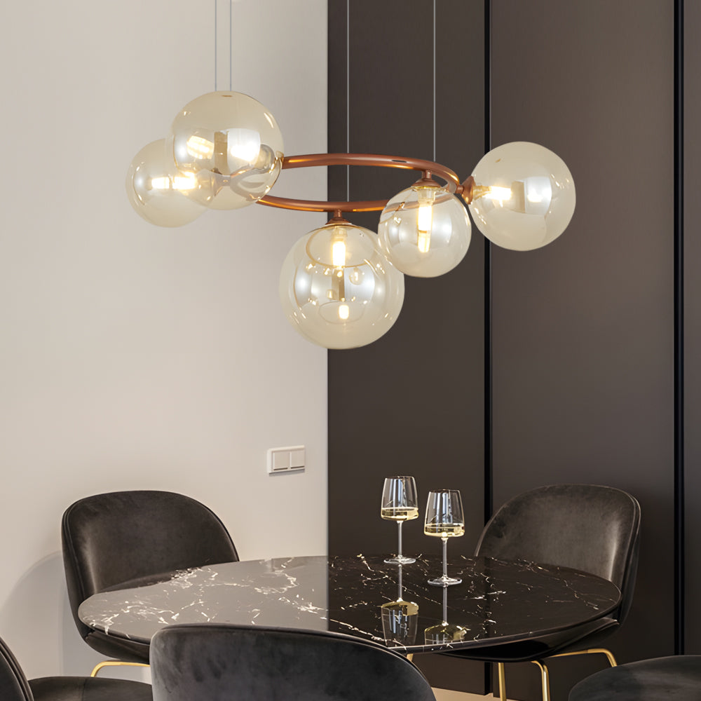 Modern Glass Globe LED Chandelier Circular 3 Color Dimming Pendant Light for Living Dining Room