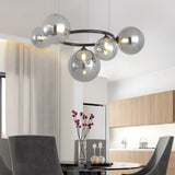 Modern Glass Globe LED Chandelier Circular 3 Color Dimming Pendant Light for Living Dining Room