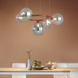 Modern Glass Globe LED Chandelier Circular 3 Color Dimming Pendant Light for Living Dining Room