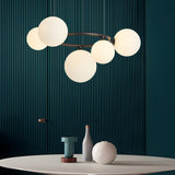 Modern Glass Globe LED Chandelier Circular 3 Color Dimming Pendant Light for Living Dining Room