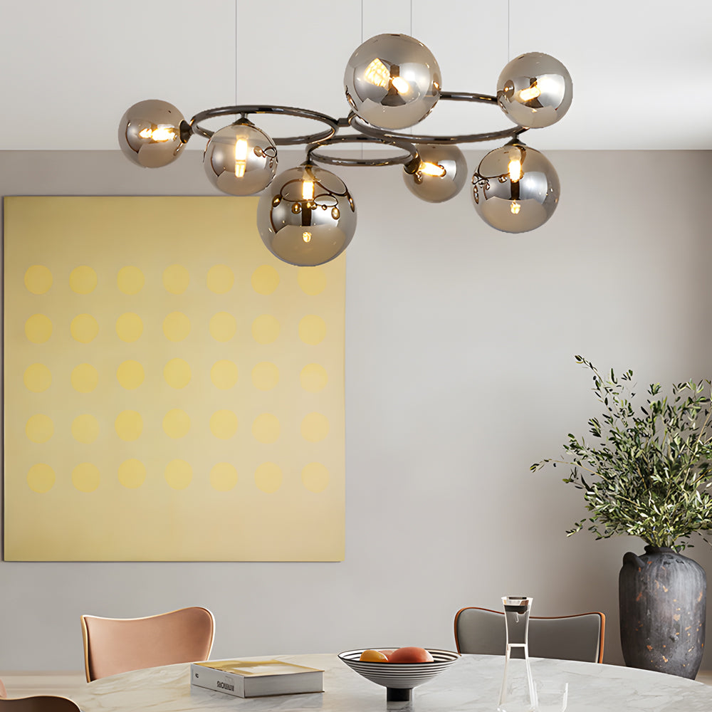 Modern Glass Globe LED Chandelier Circular 3 Color Dimming Pendant Light for Living Dining Room