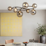Modern Glass Globe LED Chandelier Circular 3 Color Dimming Pendant Light for Living Dining Room