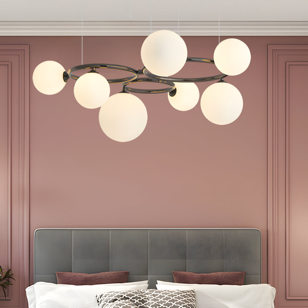Modern Glass Globe LED Chandelier Circular 3 Color Dimming Pendant Light for Living Dining Room