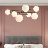 Modern Glass Globe LED Chandelier Circular 3 Color Dimming Pendant Light for Living Dining Room