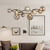 Modern Glass Globe LED Chandelier Circular 3 Color Dimming Pendant Light for Living Dining Room