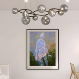 Modern Glass Globe LED Chandelier Circular 3 Color Dimming Pendant Light for Living Dining Room