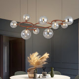 Modern Glass Globe LED Chandelier Circular 3 Color Dimming Pendant Light for Living Dining Room