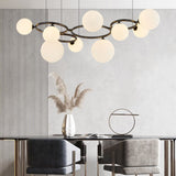 Modern Glass Globe LED Chandelier Circular 3 Color Dimming Pendant Light for Living Dining Room