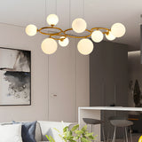 Modern Glass Globe LED Chandelier Circular 3 Color Dimming Pendant Light for Living Dining Room