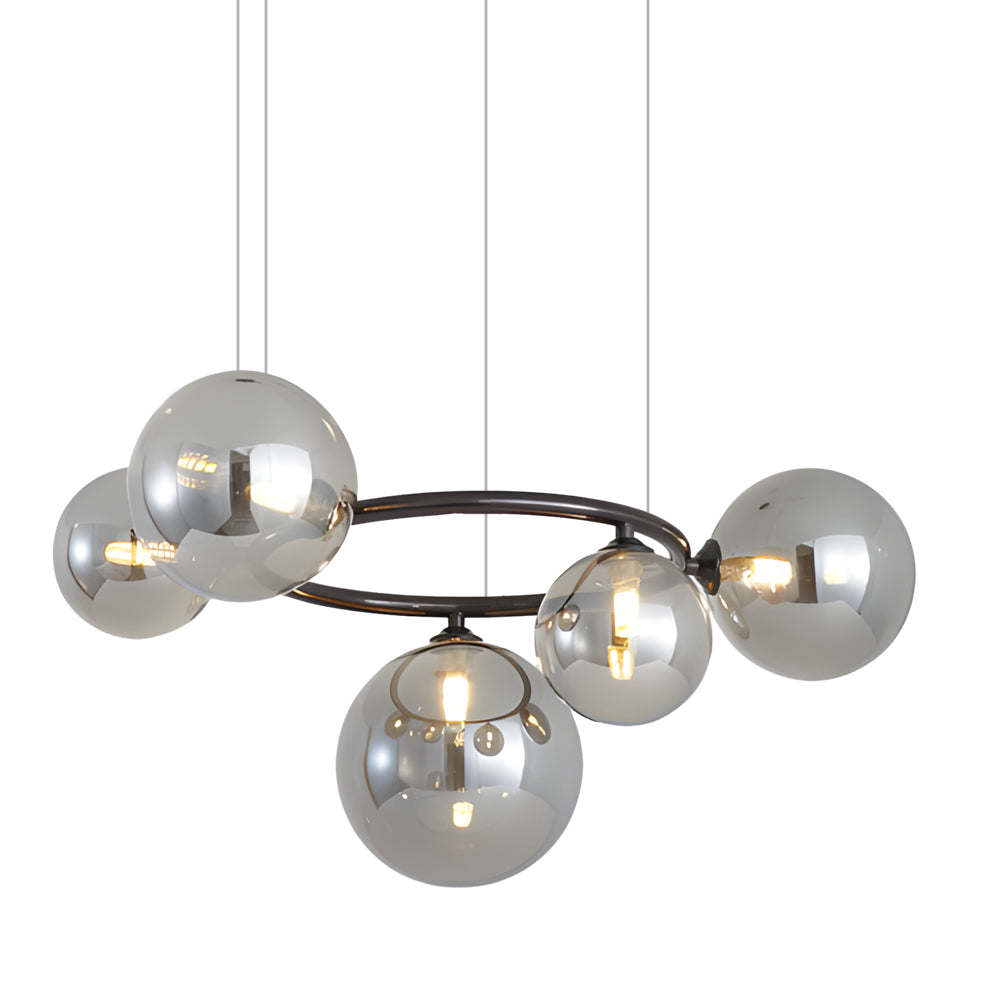 Modern Glass Globe LED Chandelier Circular 3 Color Dimming Pendant Light for Living Dining Room
