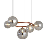 Modern Glass Globe LED Chandelier Circular 3 Color Dimming Pendant Light for Living Dining Room