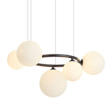 Modern Glass Globe LED Chandelier Circular 3 Color Dimming Pendant Light for Living Dining Room