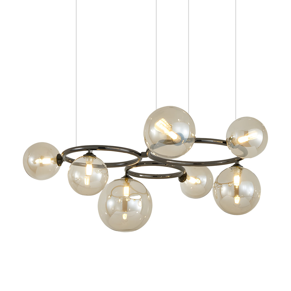 Modern Glass Globe LED Chandelier Circular 3 Color Dimming Pendant Light for Living Dining Room