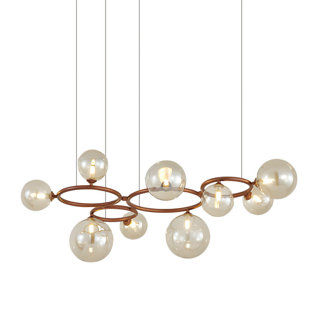 Modern Glass Globe LED Chandelier Circular 3 Color Dimming Pendant Light for Living Dining Room